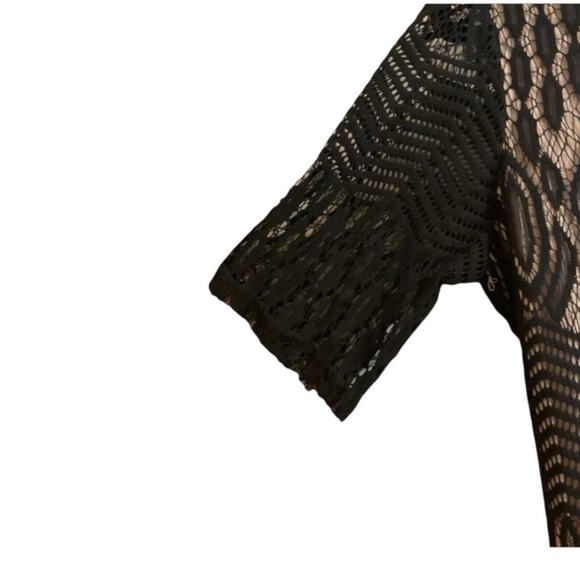 Sharagano Women's Black Lace Overlay Nude Lined Sheath Dress Sz 8 Cocktail Party - Picture 6 of 9